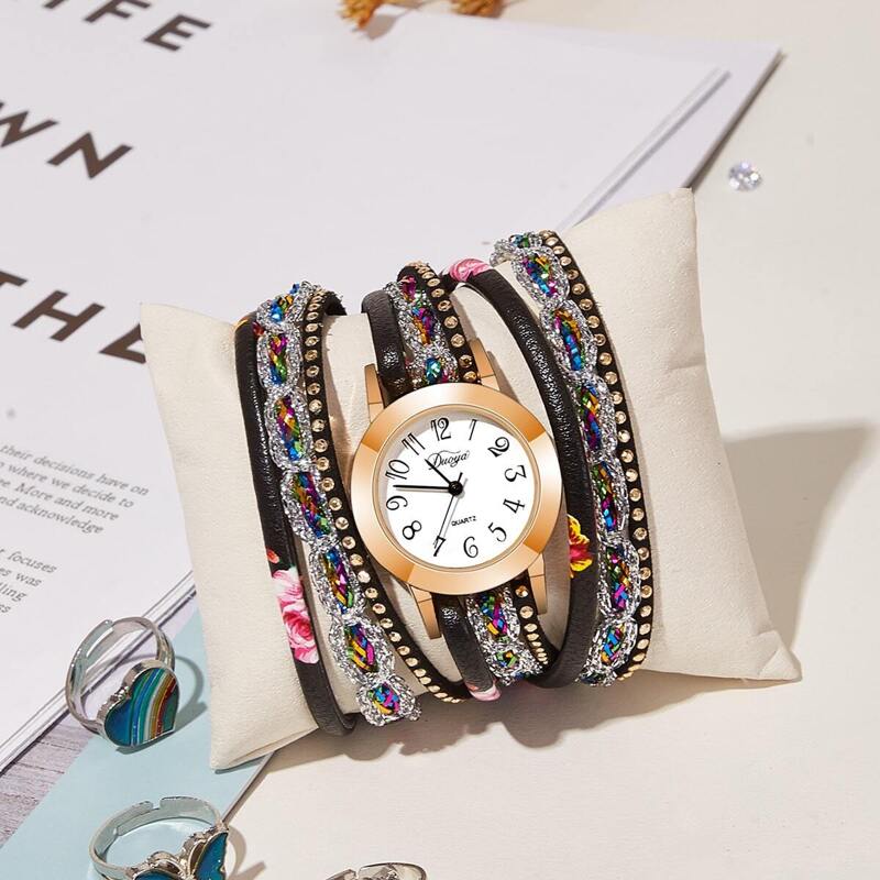 

Floral Pattern Button Strap Quartz Watch