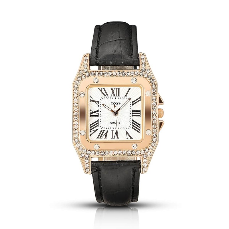 

Rhinestone Decor PU Band Square Quartz Watch