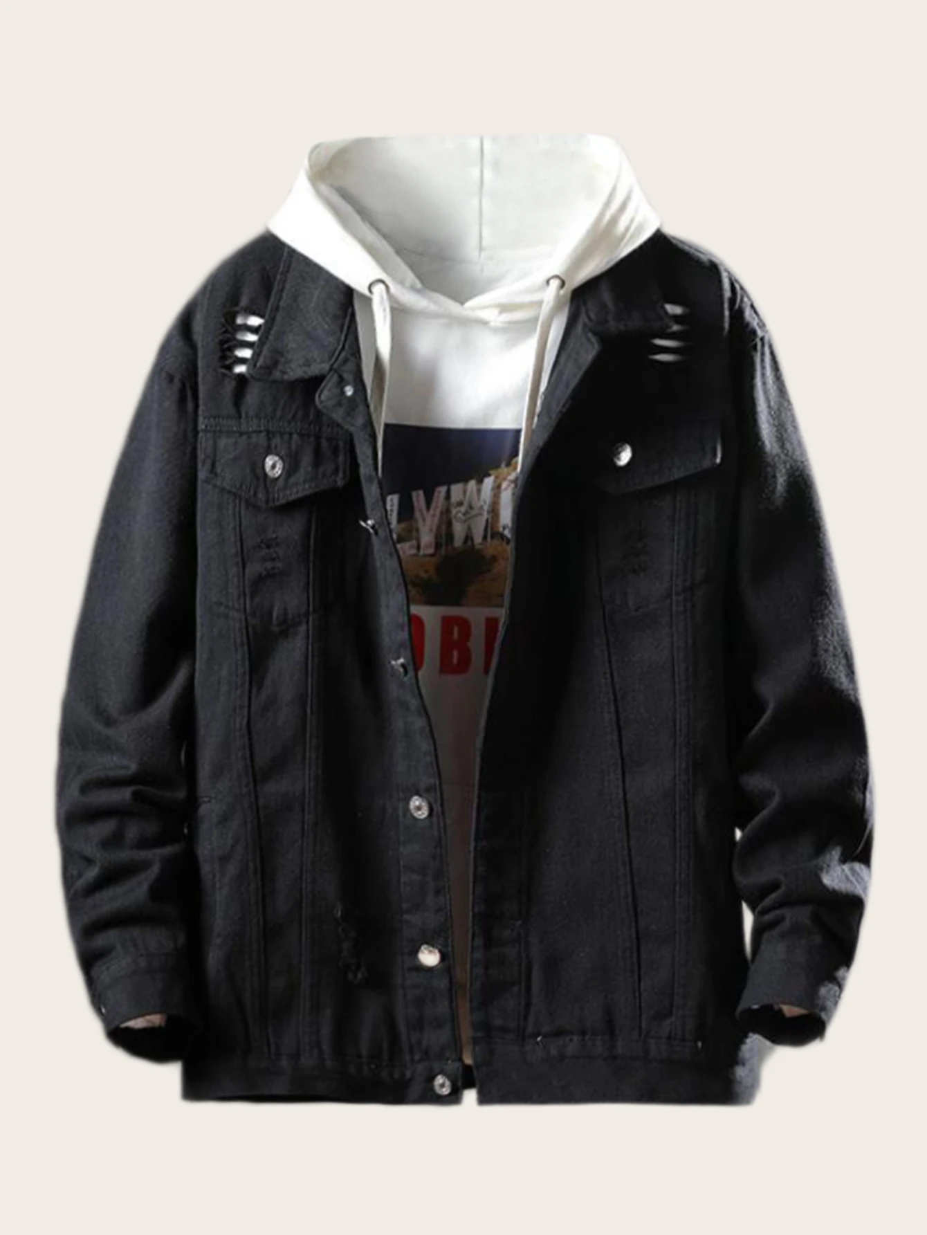 black ripped jeans jacket mens