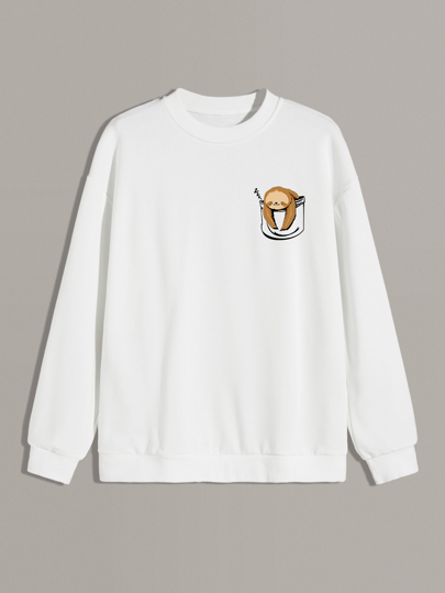 Men Sloth Print Round Neck Sweatshirt