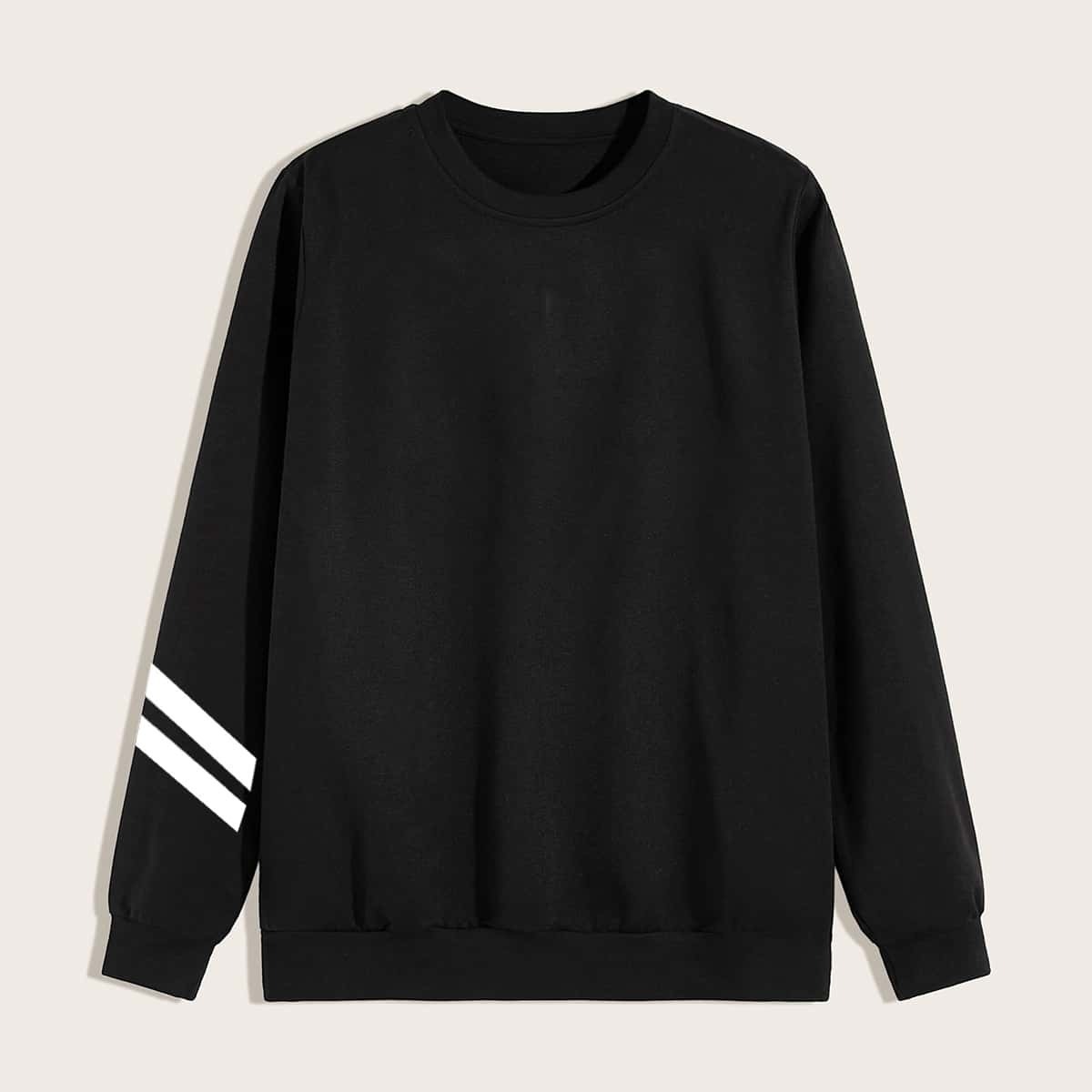 

Guys Stripe Print Round Neck Sweatshirt, Black