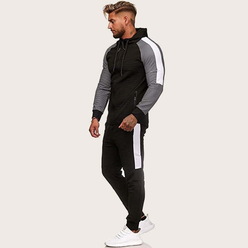 

Guys Contrast Panel Zip Up Hoodie Tracksuit, Black