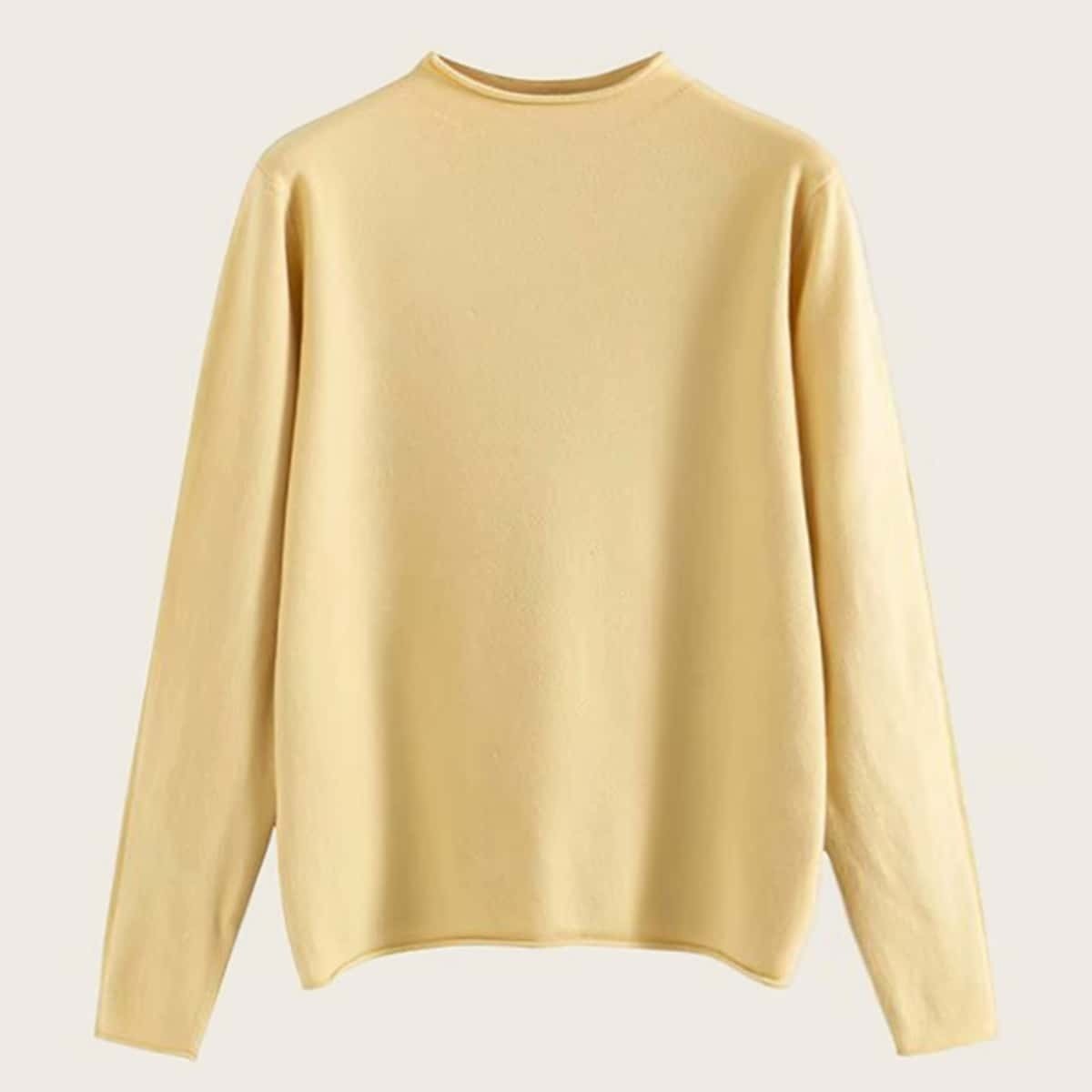 

Solid Mock Neck Long Sleeve Sweater, Yellow