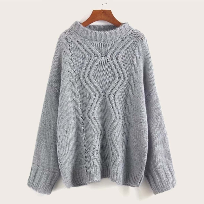 

Cable Knit Drop Shoulder Mohair Sweater, Grey