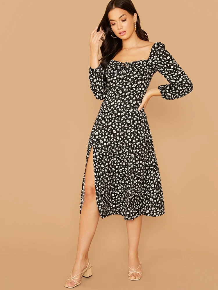 long sleeve floral midi dress