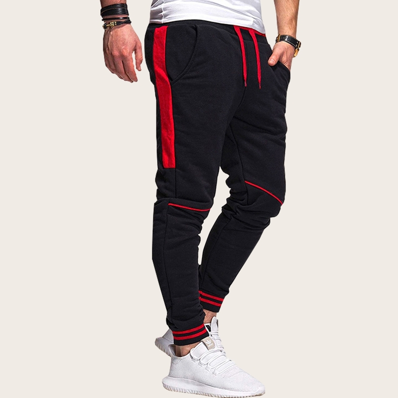 

Guys Contrast Tape Side Drawstring Waist Sweatpants, Black