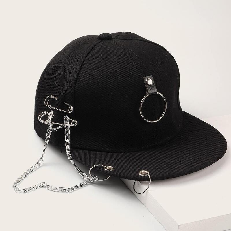 

Guys Ring & Chain Decor Baseball Cap, Black