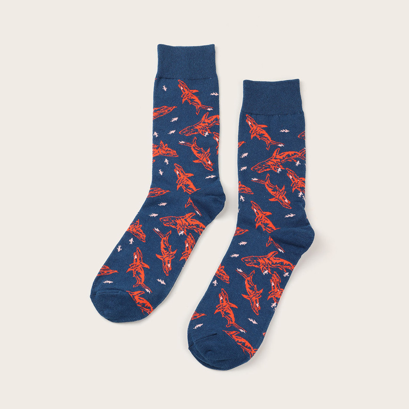 

Guys Shark Pattern Socks 1pair, Blue