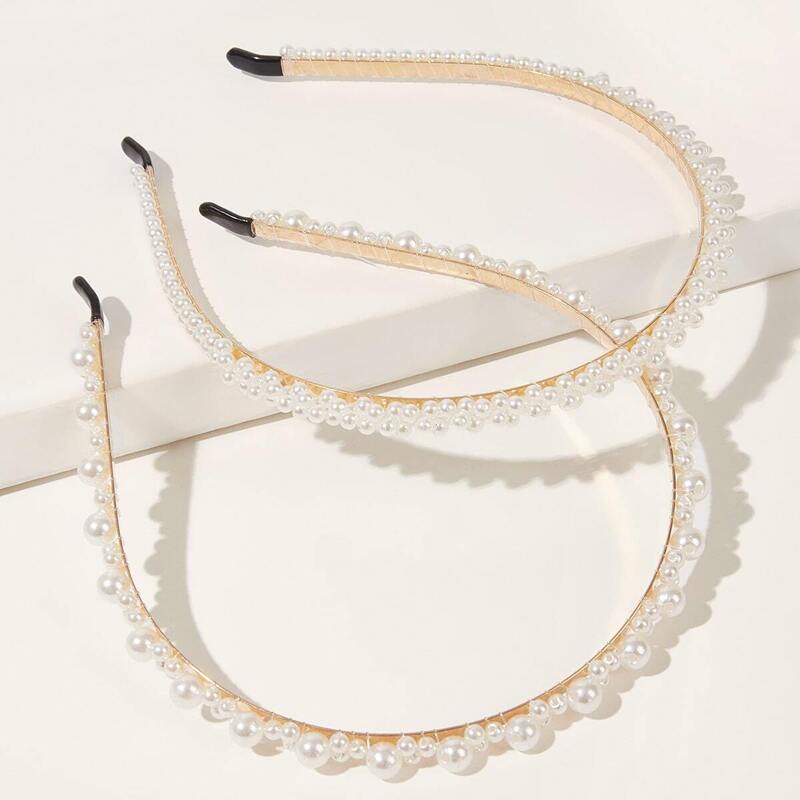 

Faux Pearl Decor Headband 2pcs, White