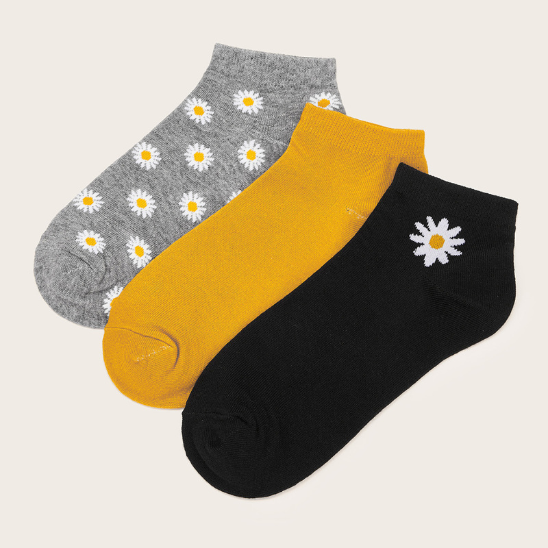 

Daisy Pattern Socks 3pairs, Multicolor