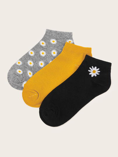 ثلاثة أزواج جوارب نمط مزهر