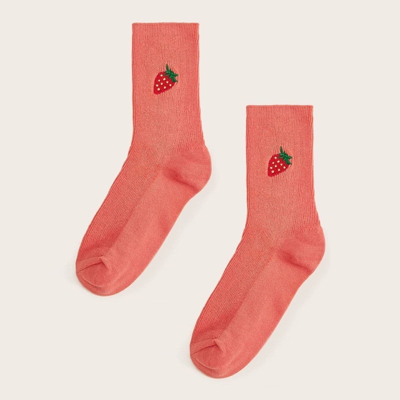 

Strawberry Embroidery Socks 1pair, Pink