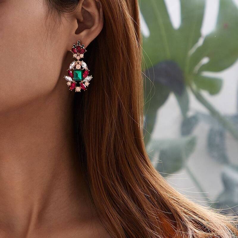 

Gemstone Flower Drop Earrings 1pair, Multicolor