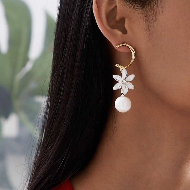 

Flower Decor Faux Pearl Drop Earrings 1pair, Multicolor