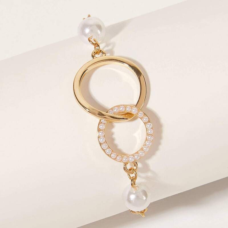 

Faux Pearl Decor Link Chain Bracelet 1pc, Gold
