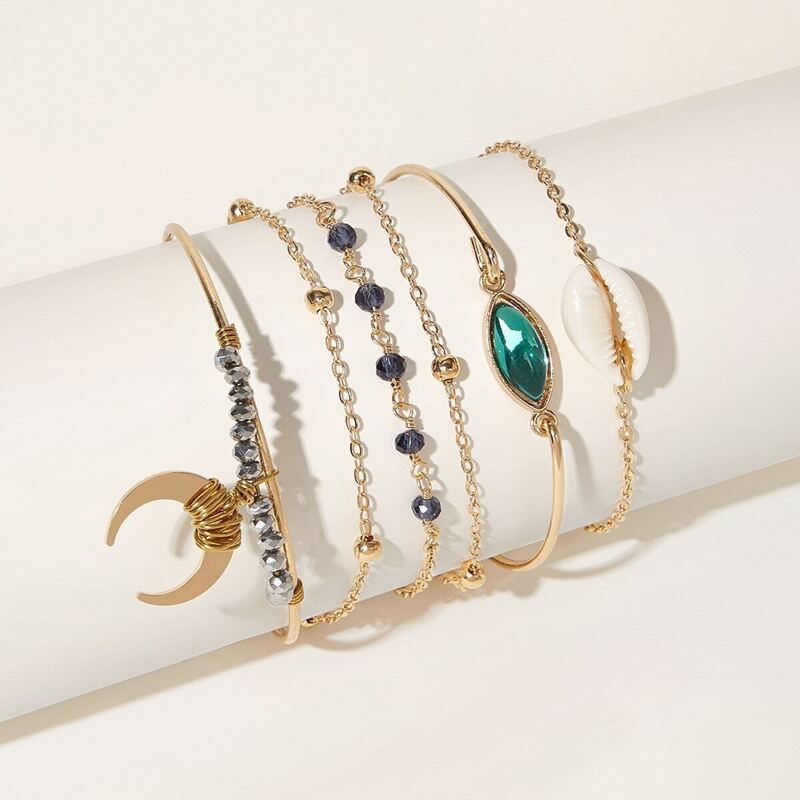 

Moon & Shell Decor Chain Bracelet 6pcs, Multicolor