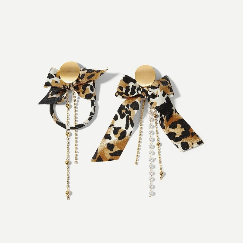 

Mismatched Leopard Scarf Bow Earrings 1pair, Multicolor