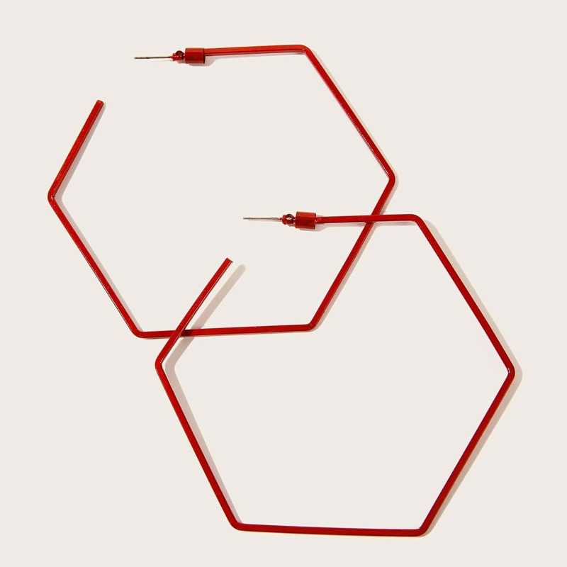 

Geometric Hoop Earrings 1pair, Red