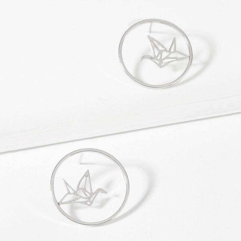 

Cutout Bird Detail Open Hoop Earrings 1pair, Silver