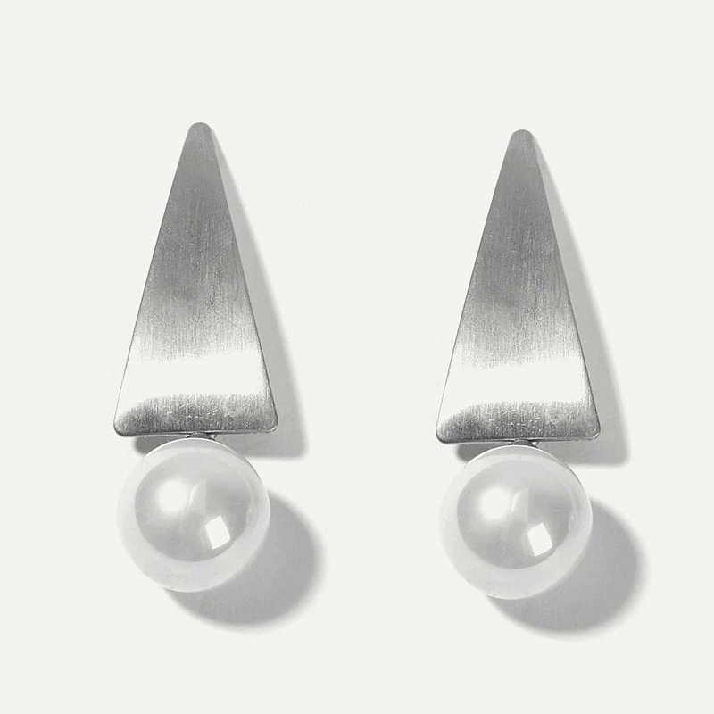 

Faux Pearl Detail Triangle Earrings 1pair, Silver