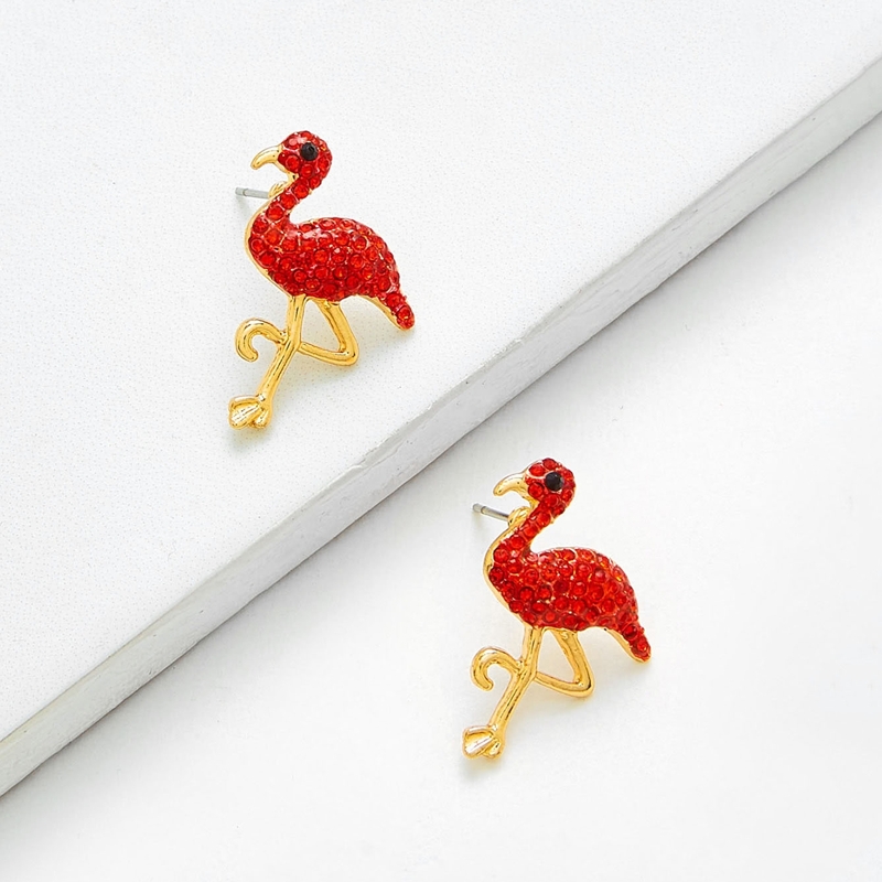 

Rhinestone Flamingo Earrings 1pair, Red