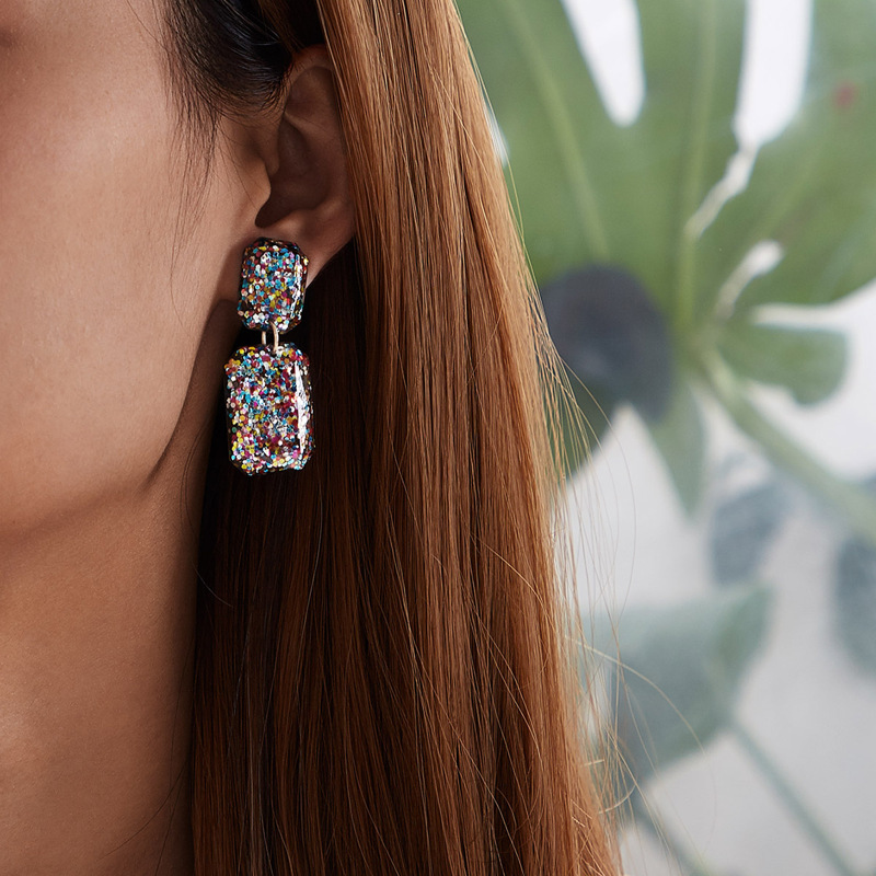 

Star Glitter Geometric Drop Earrings 1pair, Multicolor