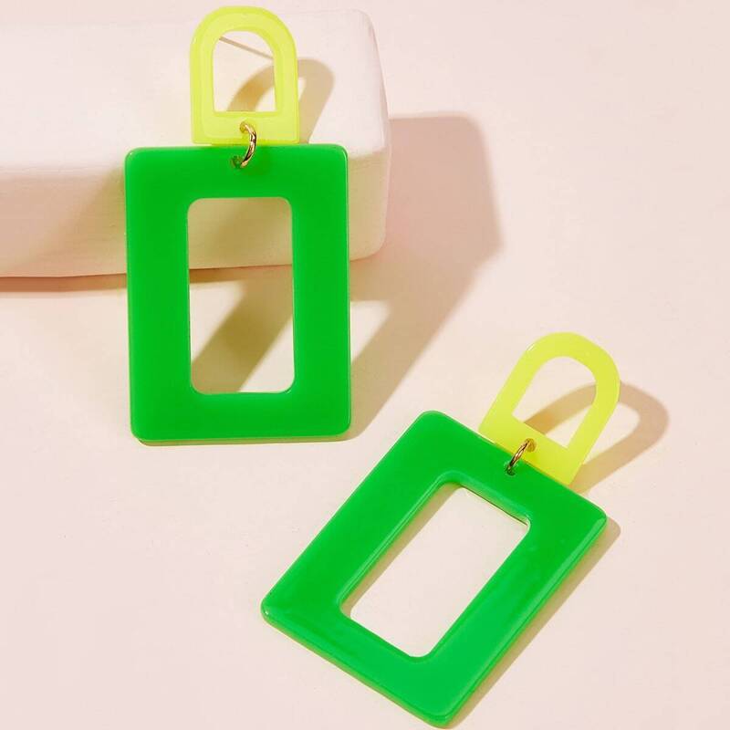 

Open Rectangle Drop Earrings 1pair, Green