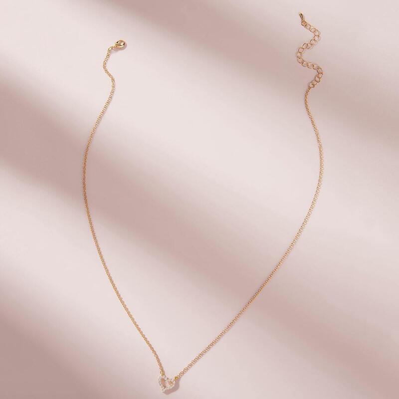 

Rhinestone Engraved Heart Charm Necklace 1pc, Gold
