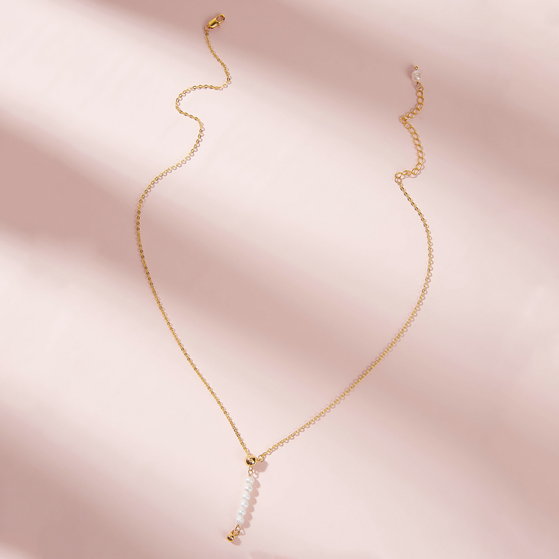 

Faux Pearl Pendant Chain Necklace 1pc, Gold