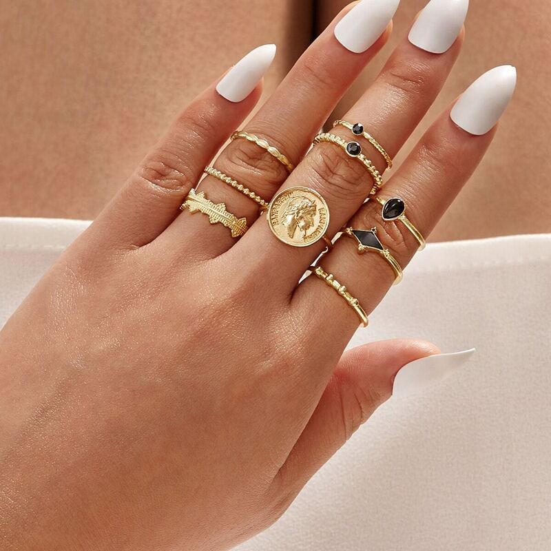 

Heart Decor Ring 9pcs, Gold