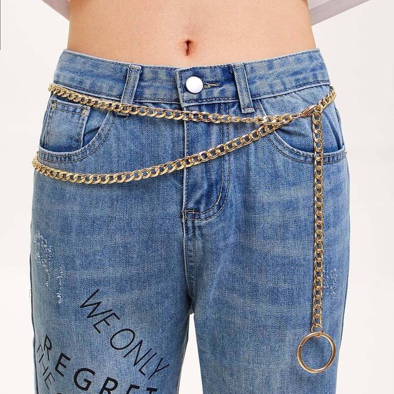 

O-ring Decor Layered Chain Belt, Gold