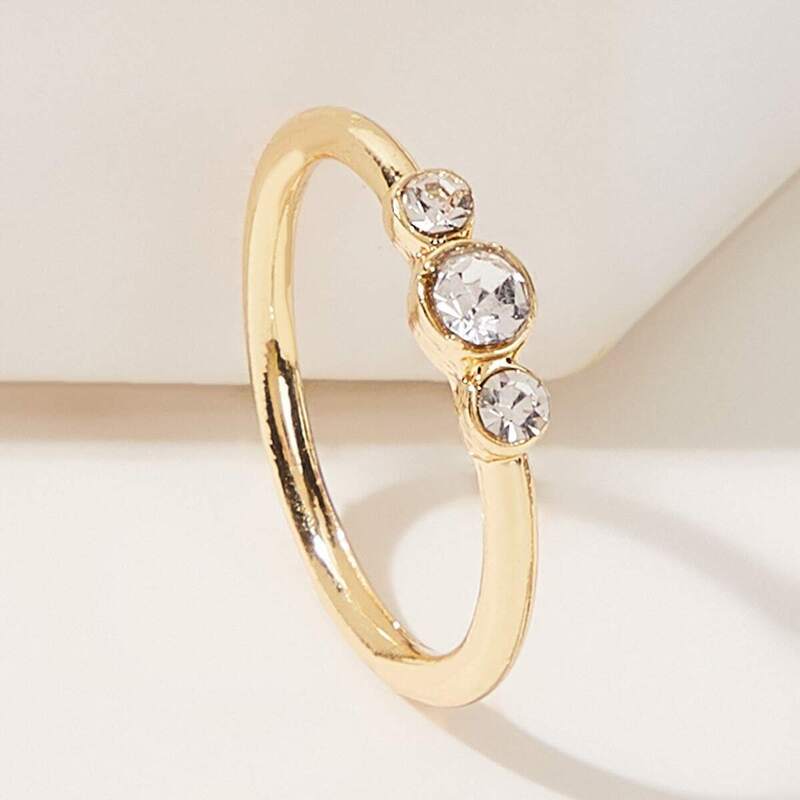 

Rhinestone Engraved Ring, Gold