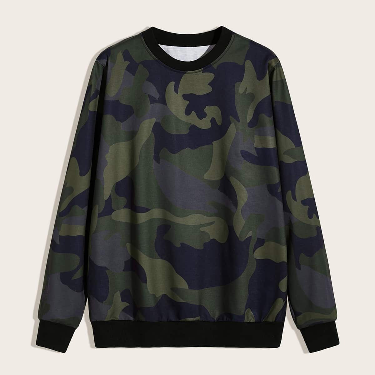 

Guys Contrast Trim Camo Pattern Sweatshirt, Multicolor