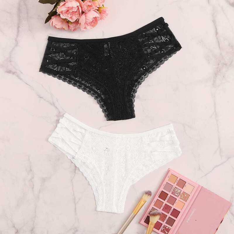 

Floral Lace Panty Set 2pack, Black and white