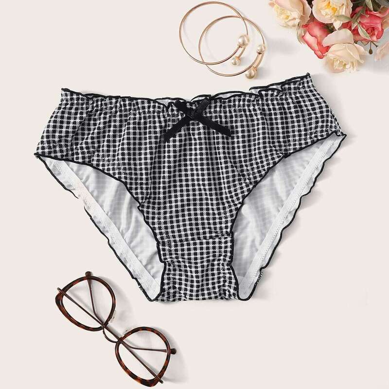 

Gingham Lettuce Trim Panty, Black