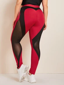 Leggings panel con malla - grande - Rojo - Ver 1