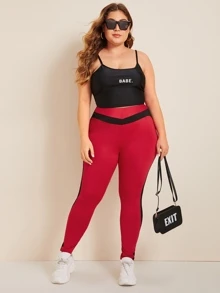 Leggings panel con malla - grande - Rojo - Ver 3