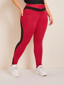 Leggings panel con malla - grande - Rojo - Ver 4