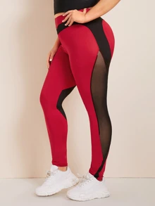 Leggings panel con malla - grande - Rojo - Ver 2
