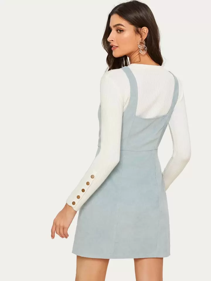 Our Double-breasted Slit Hem Corduroy Pinafore Dress is such a vibe - ROMWE