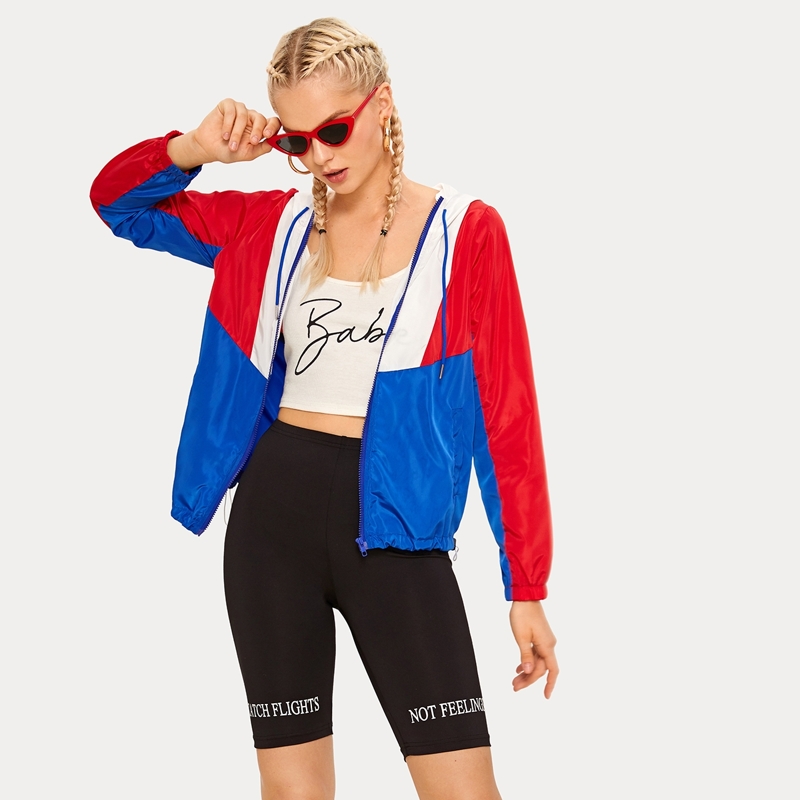 

Colorblock Zipper Up Hooded Windbreaker Jacket, Multicolor