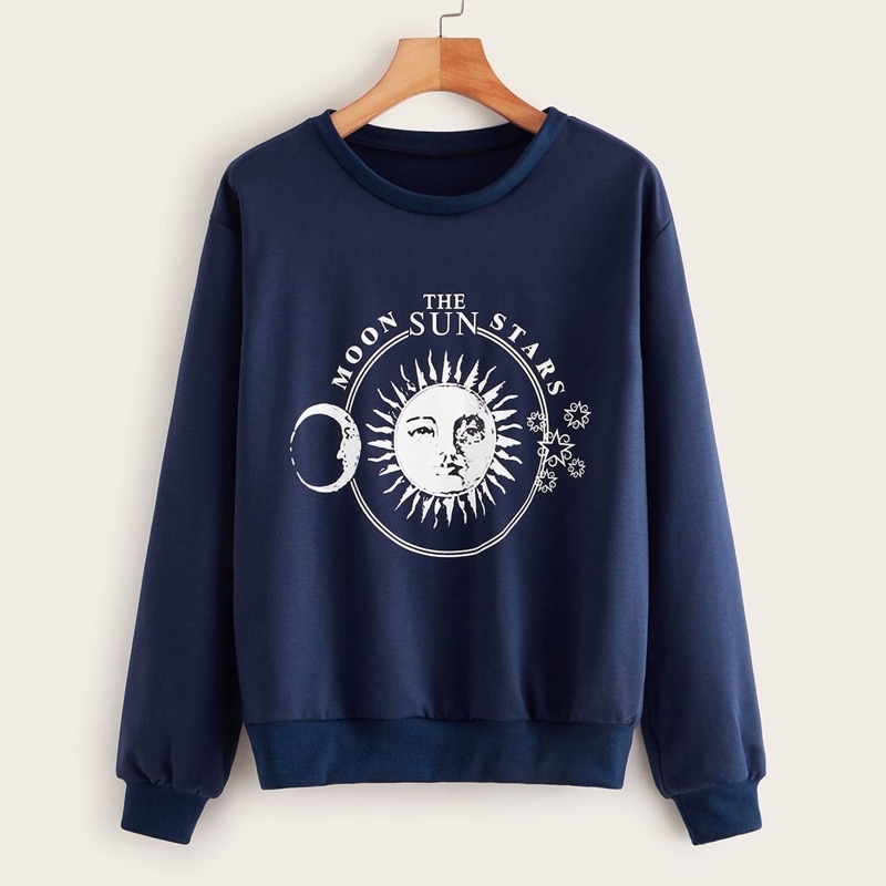 

Sun & Moon Print Sweatshirt, Navy