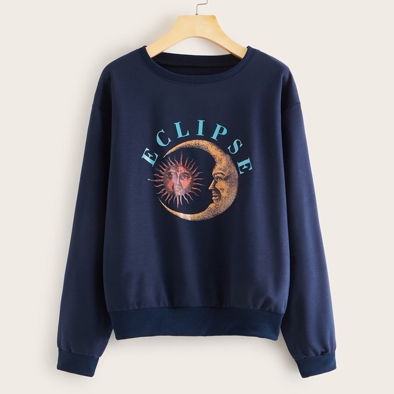 

Letter & Sun & Moon Print Sweatshirt, Navy