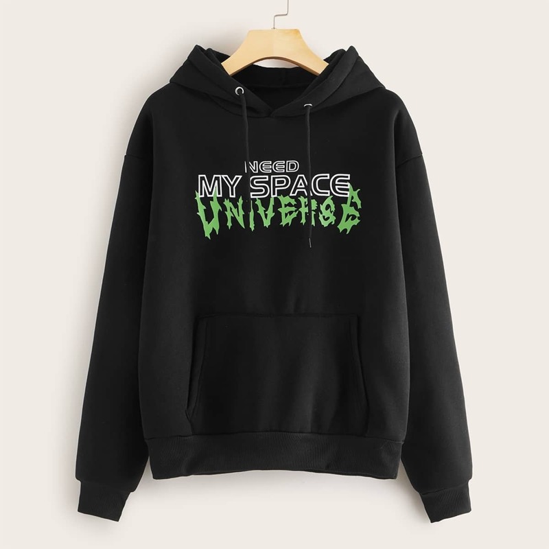 

Foil Flame Letter Kangaroo Pocket Hoodie, Black