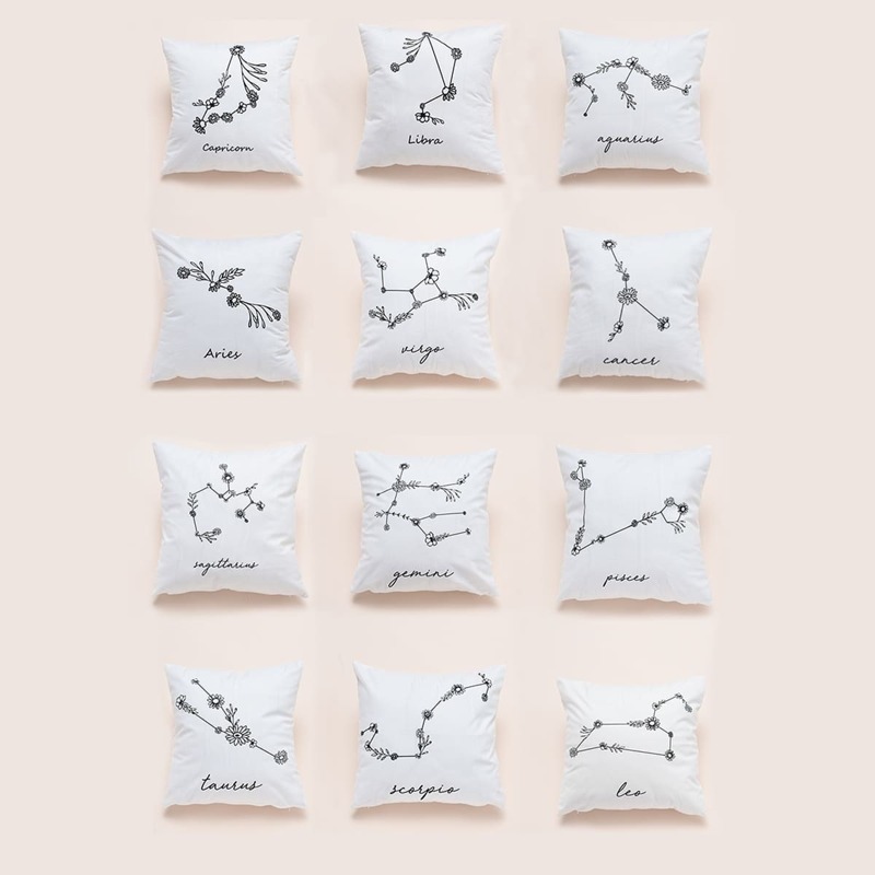 

Floral Detail Zodiac Constellation Cushion Cover 1pc, White