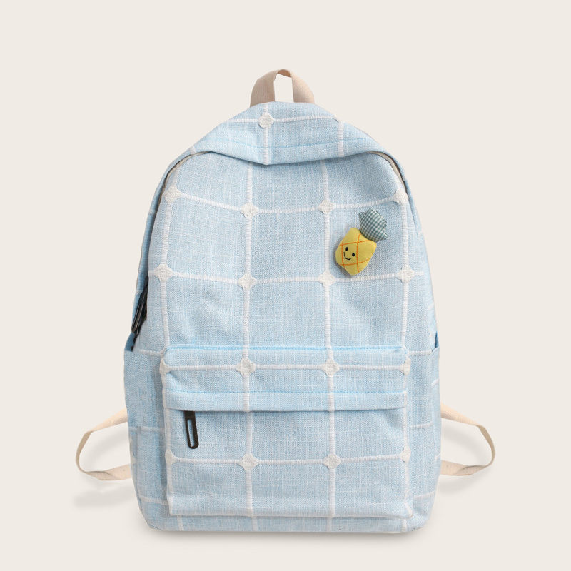 

Pocket Front Plaid Backpack, Blue