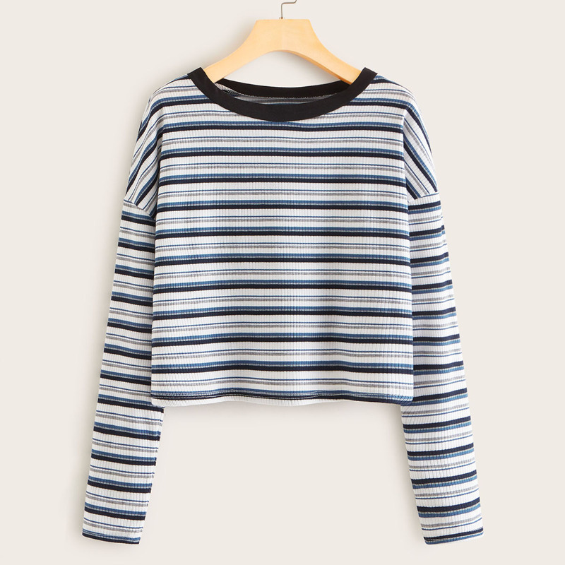 

Striped Drop Shoulder Ribbed Tee, Multicolor