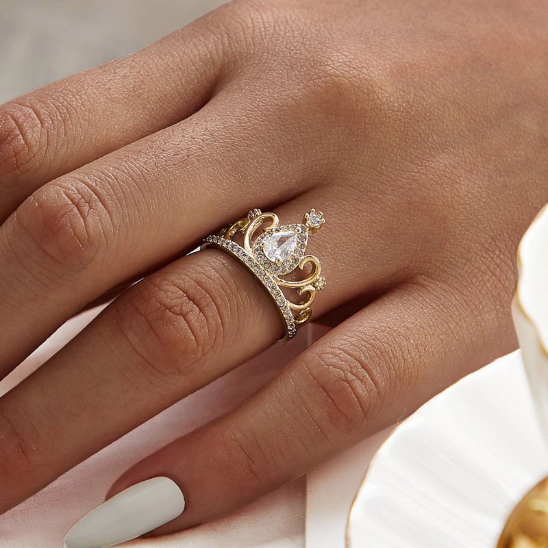 

Rhinestone Decor Crown Ring 1pc, Silver