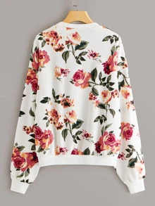 SHEIN LUNE Drop Shoulder Floral Print Sweatshirt - Multicolor - View 2