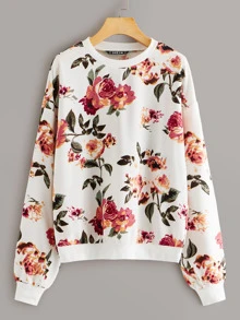 SHEIN LUNE Drop Shoulder Floral Print Sweatshirt - Multicolor - View 1